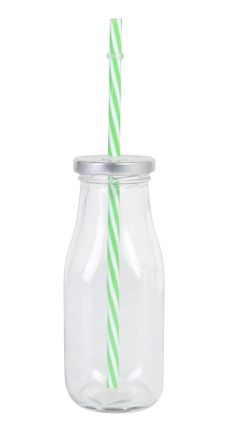 Botella con pajita verde/blanca 33cl ø6x15 cm (v)